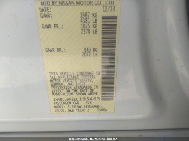 1N4BL3AP2EC195463 Nissan Altima 3.5 Sl