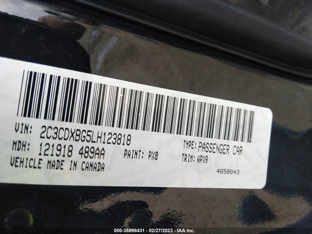 2020 DODGE CHARGER SXT VIN: 2C3CDXBG5LH123818