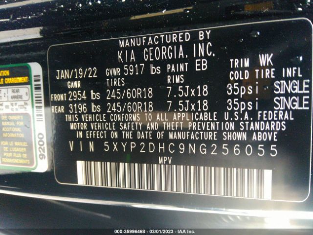5XYP2DHC9NG256055 KIA Telluride Lx