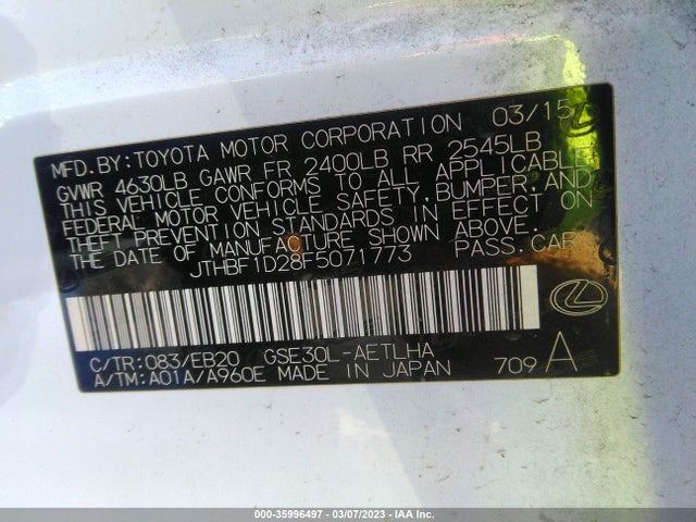 JTHBF1D28F5071773 Lexus IS 250