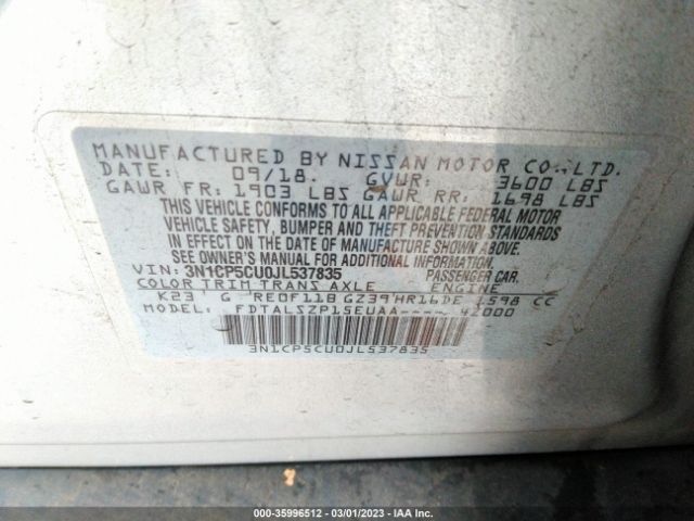 3N1CP5CU0JL537835 Nissan KICKS SV
