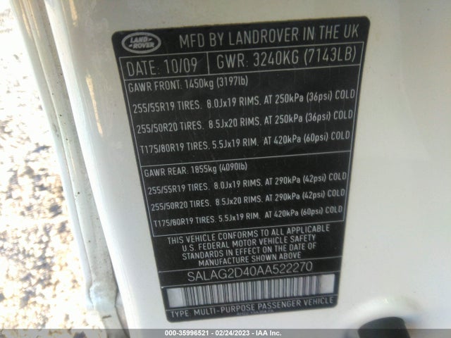 Land Rover LR4 HSE 2010 SALAG2D40AA522270 Image 9