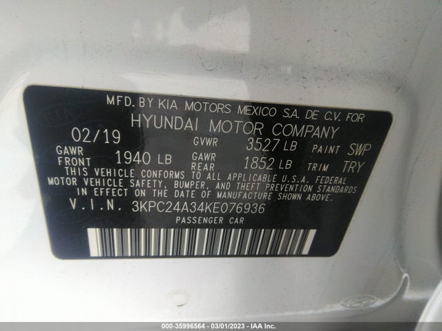 2019 Hyundai Accent, VIN: 3KPC24A34KE076936