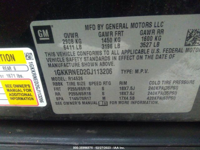1GKKRNED2GJ113206 GMC ACADIA SLE