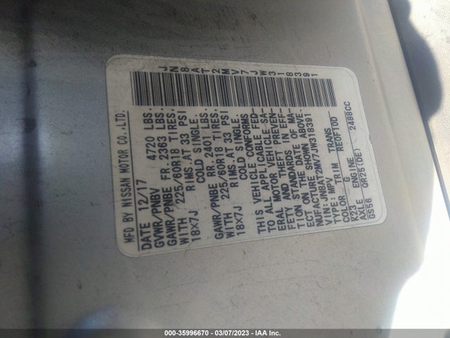 Aukcja sprzedaży 2018 Nissan Rogue Sl, vin: JN8AT2MV7JW318391, numer aukcji: 35996670