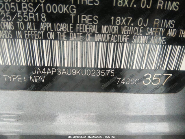 JA4AP3AU9KU023575 Mitsubishi Outlander Sport 2.0
