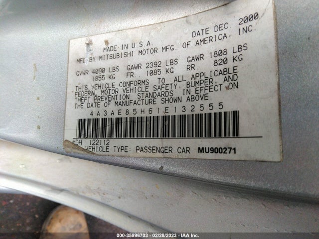 4A3AE85H61E132555 Mitsubishi ECLIPSE GT