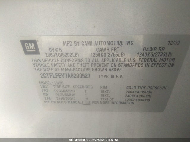 2010 GMC TERRAIN SLT-1 VIN: 2CTFLFEY7A6290527