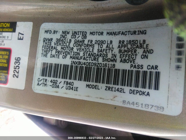 Toyota Corolla 2009 1NXBU40E09Z016118 Image 10