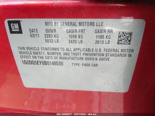 2011 CADILLAC CTS SEDAN LUXURY VIN: 1G6DG5EY8B0148539