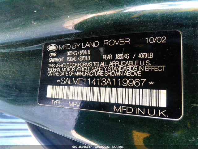 Land Rover Range Rover Hse 2003 SALME11413A119967 Image 10