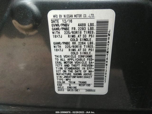JN8AT2MT4HW139427 Nissan Rogue Sl