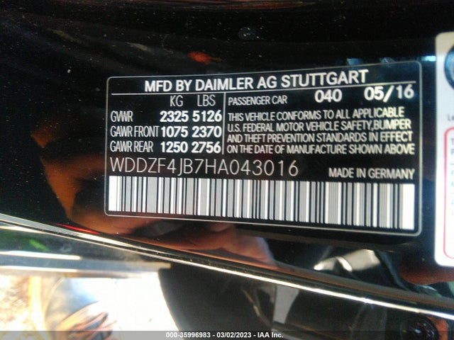 2017 MERCEDES-BENZ E-CLASS E 300 VIN: WDDZF4JB7HA043016