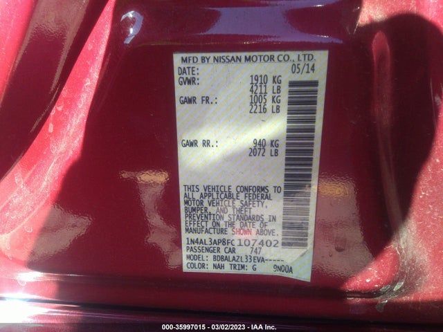 2015 NISSAN ALTIMA 2.5 VIN: 1N4AL3AP8FC107402