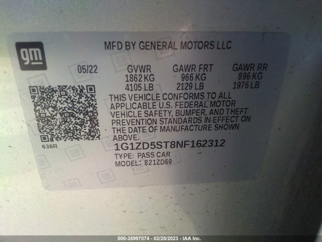 Chevrolet MALIBU LT 2022 1G1ZD5ST8NF162312 Image 10
