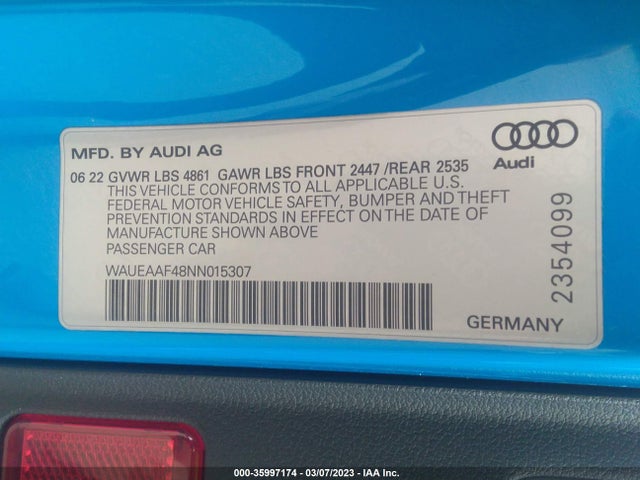 2022 Audi A4, VIN: WAUEAAF48NN015307