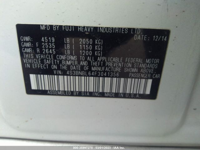 4S3BNBL64F3041356 Subaru Legacy 2.5i Limited