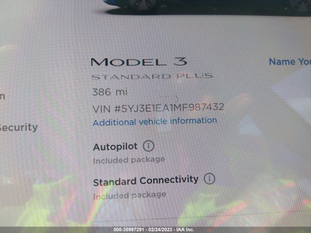 Tesla Model 3 Standard Range Plus 2021 5YJ3E1EA1MF987432 Image 7
