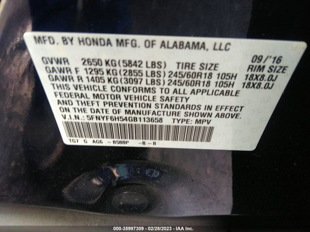 Honda Pilot Ex-l 2016 5FNYF6H54GB113658 Image 11