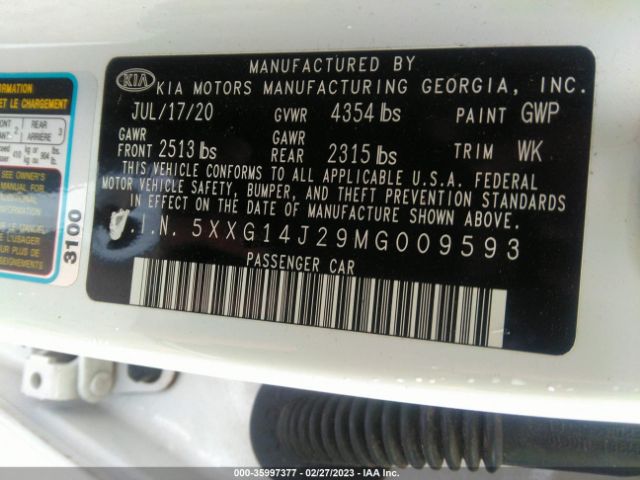 5XXG14J29MG009593 KIA K5 LXS