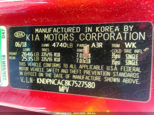 KNDPNCAC8K7527580 KIA Sportage Ex