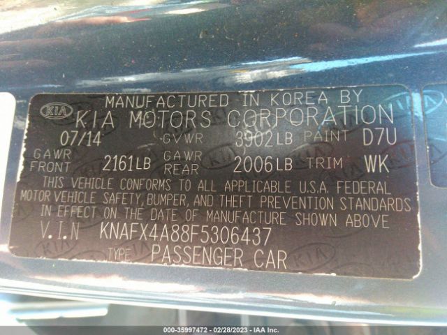 KNAFX4A88F5306437 KIA FORTE EX