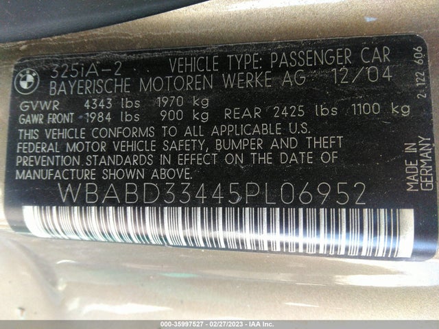 WBABD33445PL06952 BMW 3 Series 325ci
