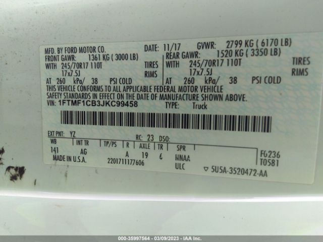 1FTMF1CB3JKC99458 Ford F-150 Xl/xlt