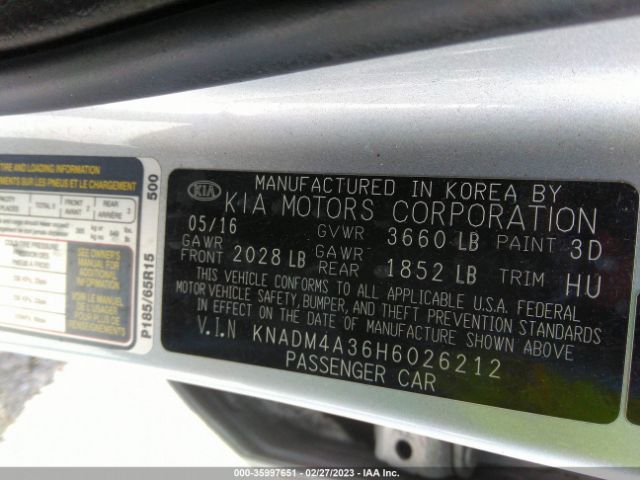 KNADM4A36H6026212 KIA RIO LX