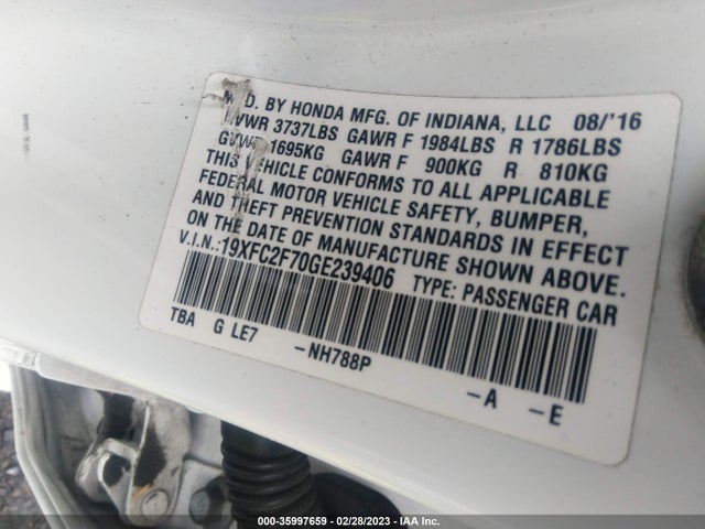 Honda Civic Sedan Ex 2016 19XFC2F70GE239406 Image 9
