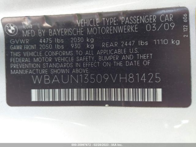 WBAUN13509VH81425 BMW 1 Series 128i