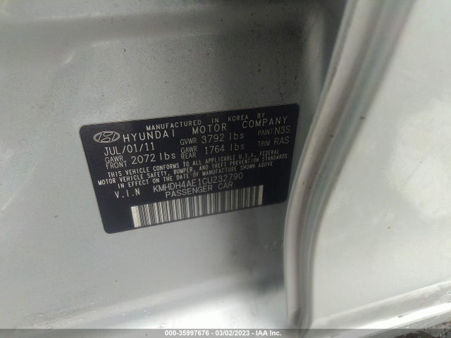 2012 HYUNDAI ELANTRA LIMITED PZEV VIN: KMHDH4AE1CU232790