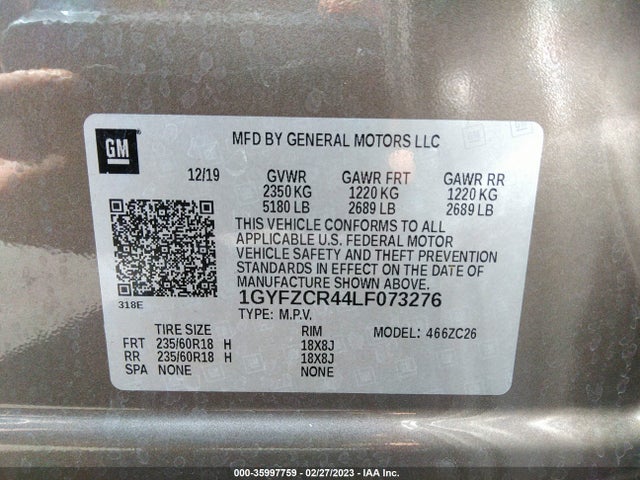 1GYFZCR44LF073276 Cadillac XT4