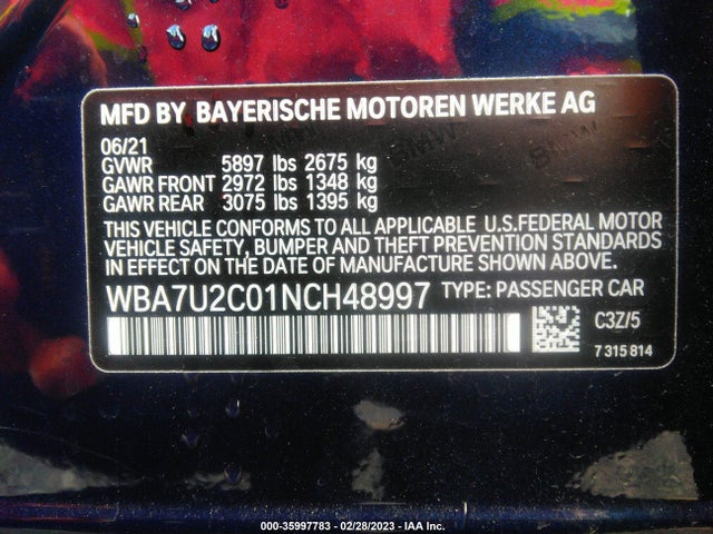 BMW 7 Series 750i Xdrive 2022 WBA7U2C01NCH48997 Image 9