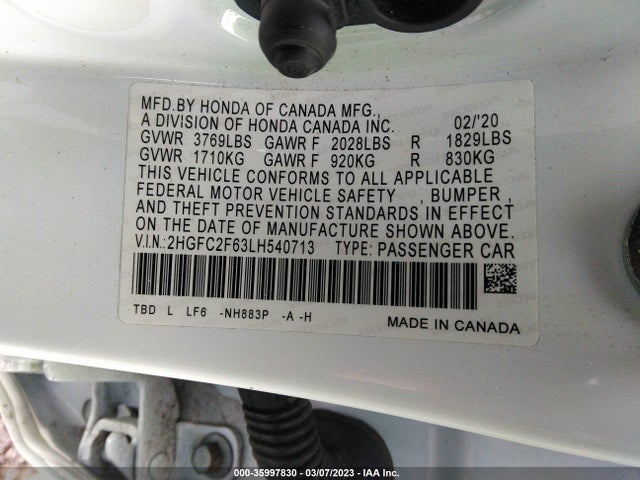 Honda Civic Sedan Lx 2020 2HGFC2F63LH540713 Image 9