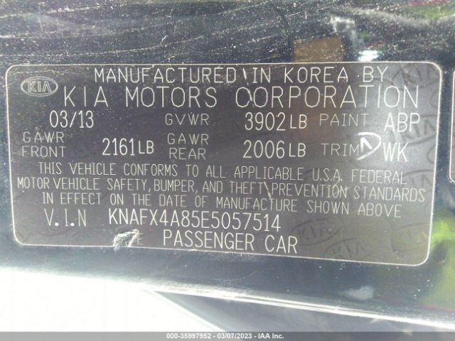 KNAFX4A85E5057514 KIA FORTE EX