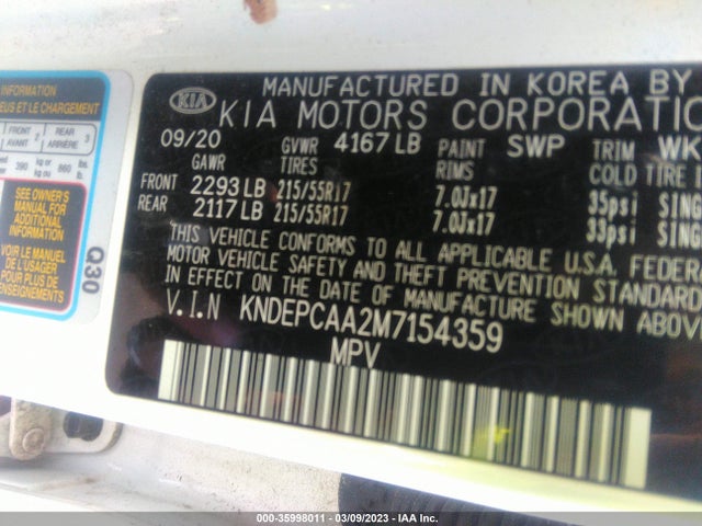 2021 KIA SELTOS LX VIN: KNDEPCAA2M7154359
