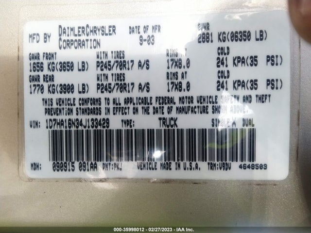Dodge Ram 1500 Slt 2004 1D7HA16N34J133429 Image 10