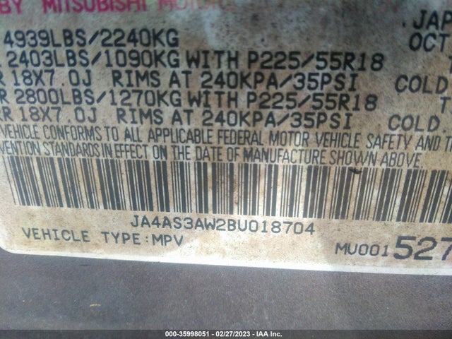 Mitsubishi Outlander 2011 JA4AS3AW2BU018704 Image 10