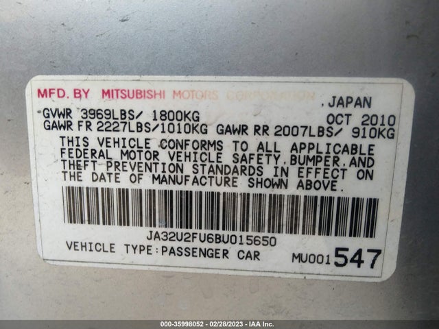 JA32U2FU6BU015650 Mitsubishi LANCER ES