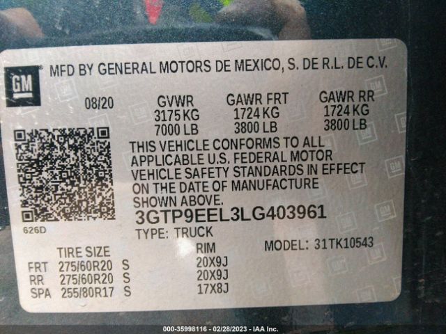 3GTP9EEL3LG403961 GMC Sierra 1500 At4