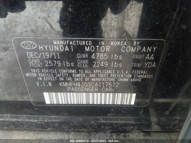 Hyundai Azera 2012 KMHFH4JG3CA117572 Image 10