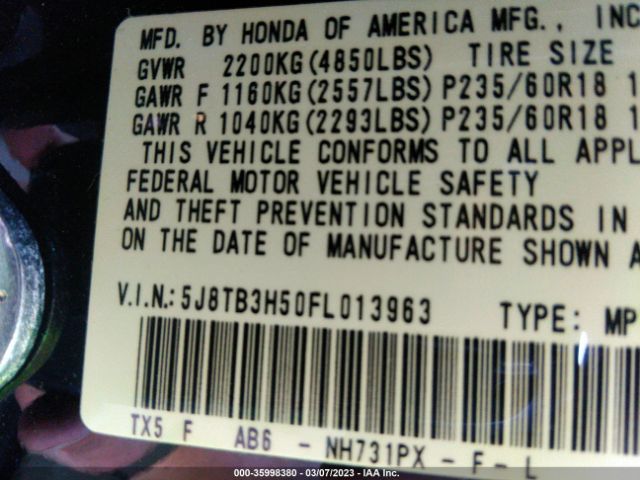5J8TB3H50FL013963 Acura Rdx Tech Pkg