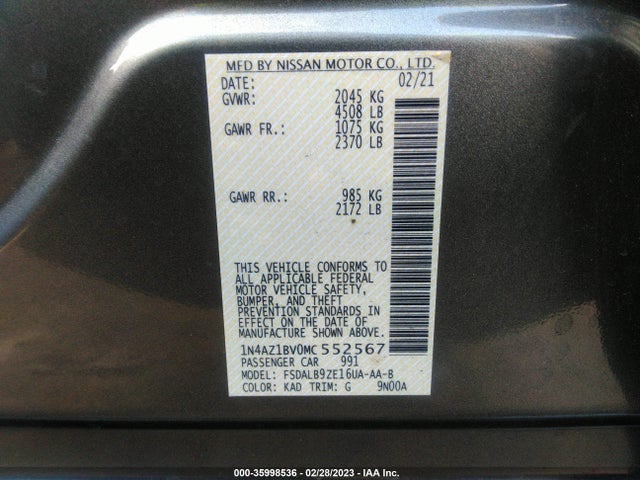 2021 Nissan Leaf, VIN: 1N4AZ1BV0MC552567