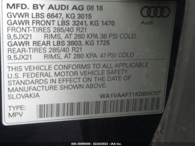 WA1VAAF71KD004707 Audi Q7 Prestige