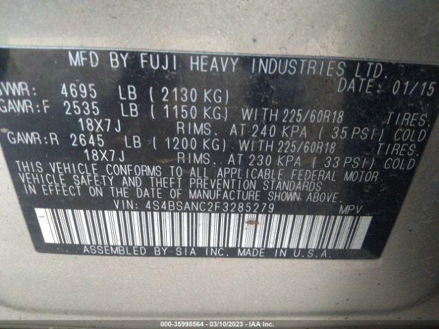 4S4BSANC2F3285279 Subaru Outback 2.5i Limited