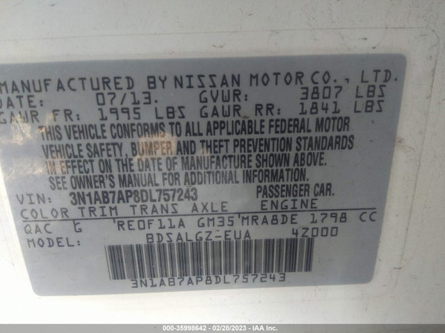 Nissan SENTRA SL 2013 3N1AB7AP8DL757243 Image 10