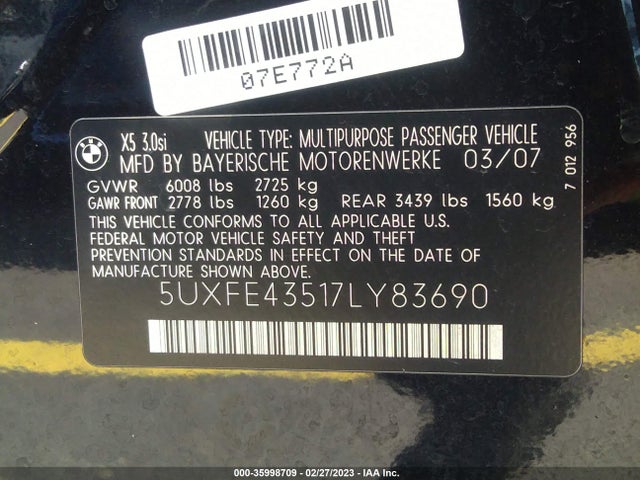 BMW X5 3.0SI 2007 5UXFE43517LY83690 Image 10