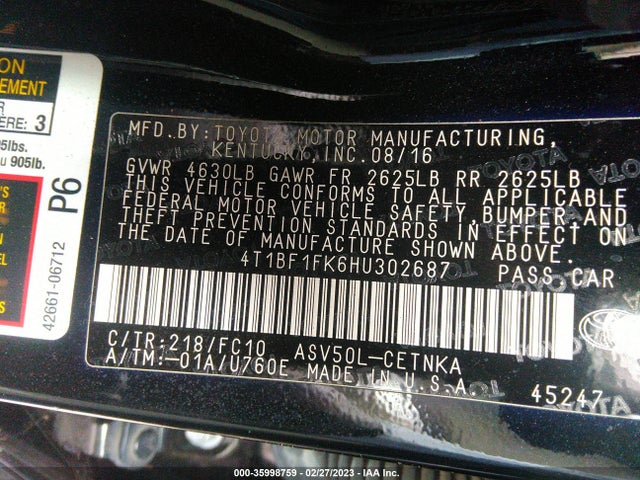 Toyota CAMRY LE 2017 4T1BF1FK6HU302687 Image 35