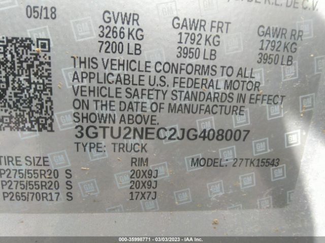 3GTU2NEC2JG408007 GMC Sierra 1500 Slt